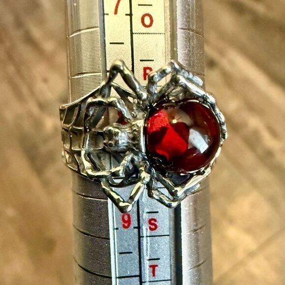 Baltic Cherry Amber 925 Sterling Silver Adjustable Spider Web Ring Boho New - Picture 1 of 8